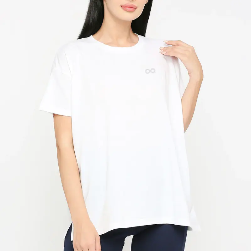 Maglietta sportiva oversize da donna (bianca) 48% poliestere 52% cotone 160 GSM