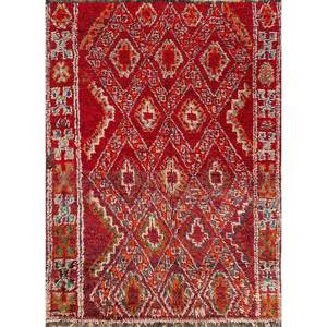 Alfombra de Lana Anudada a Mano Nuray, Diseño Geométrico Abstracto Rojo Naranja, Rectangular, para el Hogar, Entrada o Pasillo, 9x12 - Product Image 1