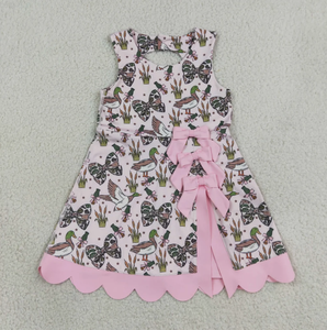 Robe en coton sans manches pour filles, coupe trapèze, avec imprimé canard et nœud en ruban rose, longueur mini, style printanier mignon - Product Image 4