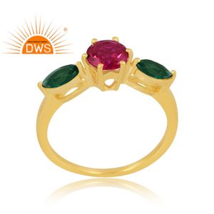 Anillo de piedras preciosas de Esmeralda y rubí natural chapado en oro de 18 quilates de plata de ley 925, fabricante de joyería fina Demi - Product Image 1