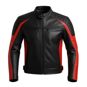 Chaqueta de motorista de invierno de cuero negro y rojo impresa a mano CE motocicleta de carreras blindada Unisex ignífugo - Product Image 1