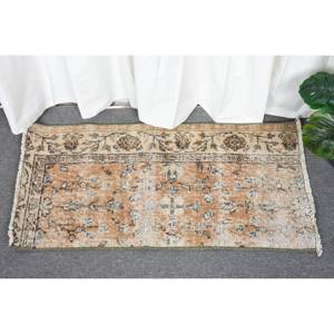 Alfombra turca Vintage de 14x29 pies, alfombra de lana tejida plana marrón y Beige con respaldo de látex para decoraciones de sala de estar - Product Image 1