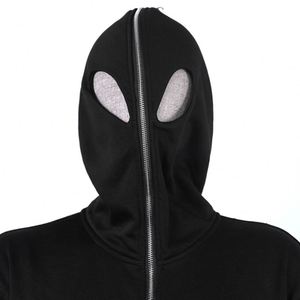 Balaclava Hoodie Heavyweight Quarter Zip Hoodie Unisexe Hiver Hommes Balaclava Hoodie Masque Yeux Trous Sweat coton mélangé - Product Image 4