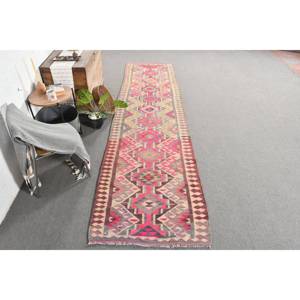 Nueva alfombra de lana rosa Kilim de 3,2X12 pies hecha a mano tejido plano turco Jacquard técnica Patchwork patrón felpa pila altura látex - Product Image 4