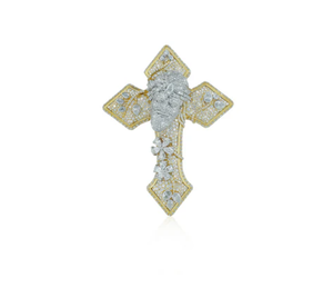 Pendentif Croix avec Moissanite VVS Or & Argent 925 Style Hip Hop Coupe Princesse - Product Image 1