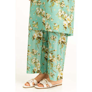 Ensemble coordonné décontracté pour femmes en tissu crêpe vert marine imprimé, taille XXS, tenue 2 pièces pour le printemps/été - Product Image 5