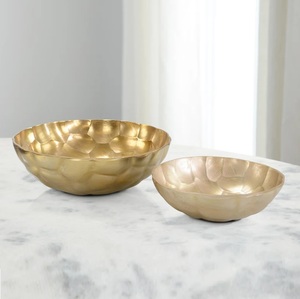 Juego de 2 cuencos decorativos dorados, elegante centro de mesa de metal texturizado, cuenco para servir para mesa de comedor, sala de estar, decoración del hogar - Product Image 1