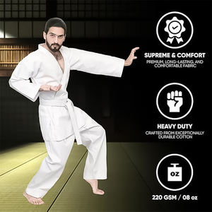 Traje de karate de ajuste personalizado con tela elástica transpirable Uniforme de karate de rendimiento ligero con cinturón de costura reforzado - Product Image 3