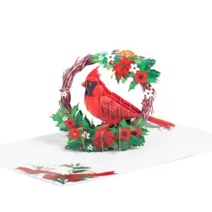 Kiricard 3D Pop Up kart tebrik el sanatları kartı Cardinal çelenk (beyaz kapak) kart 2023 noel için yeni tasarım