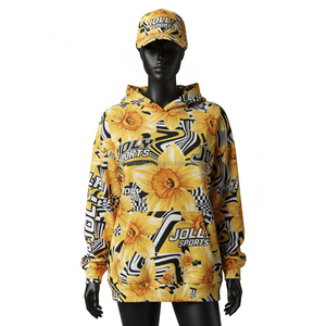 Sudadera con capucha de alta calidad para mujer, tela de Spandex de poliéster suave GSM, estampado de flores amarillas vibrantes, diseño de logotipo personalizado, sudaderas básicas para mujer - Product Image 1