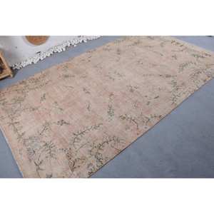 Alfombra turca vintage Beige verde 5,6X9,7 pies tejido plano de lana con patrón de retazos para decoraciones de sala de estar o uso en el pasillo - Product Image 2