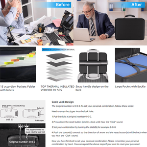 حقيبة سفر مكتبية منزلية محمولة <span class=keywords><strong>4</strong></span> طبقات مهمة مضادة للحريق صندوق مستندات بسحاب مقاوم للماء مع قفل - Product Image 2