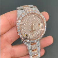 Montre de luxe Hip Hop en acier inoxydable avec diamants glacés, cadran analogique en verre, 41 mm, date automatique, mouvement mécanique à taille brillante