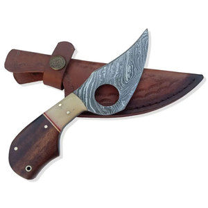 2025 nuevo estilo cuchillo de caza para acampar al aire libre en MOQ bajo hoja fija cuchillo de caza de acero de Damasco con Funda de cuero - Product Image 6