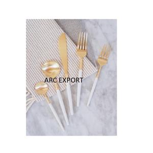 Juego de Cubiertos de Metal blanco y dorado de diseño de lujo, cubiertos de decoración del hogar, juego de cubiertos, cuchara, tenedor y cuchillos, juego de cubiertos de mesa - Product Image 1