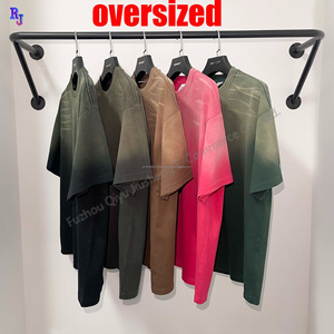 เสื้อยืดกันแดดสีจาง250กรัมแขนสั้นสำหรับผู้ชายเสื้อยืดแบบไล่ระดับสีสำหรับผู้ชายเสื้อยืดแบบเปิดไหล่ทรงหลวมสีควันแบบย้อนยุค - Product Image 3