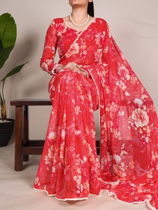 Sofisty Silky Saree น้ำหนักพิมพ์ลายหินอ่อนที่มีขอบมุกลูกไม้เป็นทางการพร้อมสวมใส่ - Product Image 6