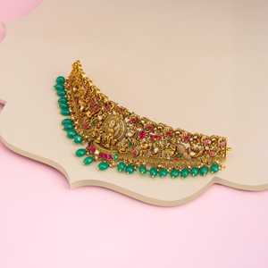Vintage Gold-Plated <b>Silver</b> Temple Necklace with Pearl and Diamond Religious Ethnic Style for Wedding or Gift 188954 - Product Image 2