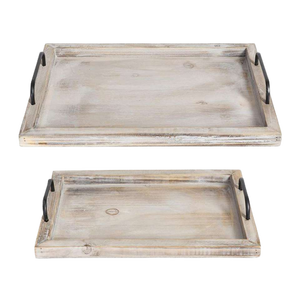 Newly Designed Rustic Vintage Food <b>Serving</b> Trays <b>Set</b> 2 | Nesting Wooden Board with Metal Handle <b>Serving</b> Trays - Product Image 3