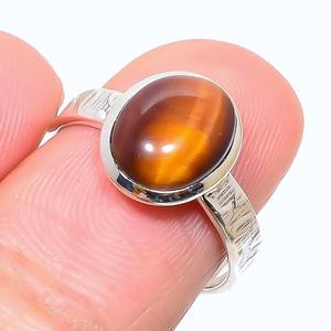 Anillo clásico de plata sólida 925, joyería para mujer, Plata de Ley 925, piedra preciosa de ojo de tigre, estilo bohemio, anillo hecho a mano, Regalo para mamá - Product Image 2
