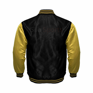 Veste bomber en satin noir à col montant, style streetwear, OEM 2025, manches vertes, chauffante, coupe-vent, écologique, vente en gros - Product Image 4