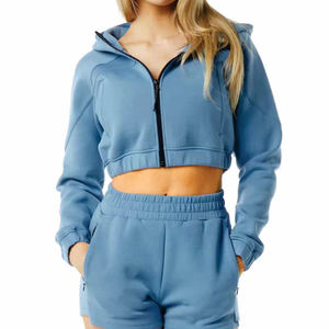 Conjunto Deportivo Personalizado para Mujer, Sudadera con Capucha y Pantalones Cortos, con Logotipo Impreso, Informal, de Algodón - Product Image 3