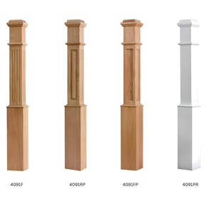 Pièces d'escalier personnalisables 4091F Boîte en peuplier massif Newel avec détail cannelé OEM ODM disponible Style accessoire de meuble d'EFS - Product Image 2