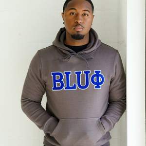 Phi Beta Sigma BLEU Chenille Hoodie Acier Gris Doux Coton Polaire Grec Vie Fraternité Pull à Capuche avec Poche Kangourou - Product Image 1