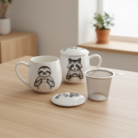 Tasse à thé en porcelaine durable avec couvercle et anse, 350 ml, style nordique, infuseur pour thé en vrac, qualité alimentaire, sans BPA, compatible lave-vaisselle et micro-ondes