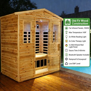 Sauna de infrarrojos lejanos para 3 personas, de madera de abeto antigua, con luz infrarroja media de 1950W, control por WiFi, Bluetooth y aplicación, para uso en interiores y exteriores. - Product Image 4