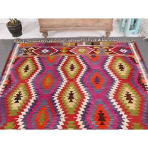 5.4x8 ft Vintage Turkish Rug, Large Rug, Kilim <b>Red</b> <b>Wool</b> Rug - Product Image 3