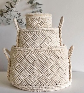 Cotton macrame <b>storage</b> <b>basket</b> with handmade charm and textured pattern for decorative open <b>shelf</b> <b>storage</b> - Product Image 6