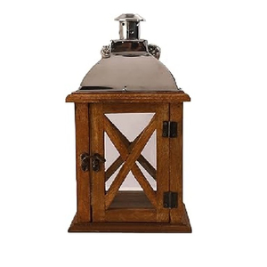 Farol Decorativo Elegante de Metal y Madera, Faroles con Acabado Marrón para Decoración del Hogar y Bodas - Product Image 6