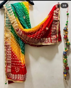 गोटा पट्टी के साथ जयपुरी भनादेवी गोल्डन कढ़ाई के साथ सोने की कढ़ाई, स्कार्फ ने भारतीय शादी के लिए हिजाब चुराया - Product Image 2