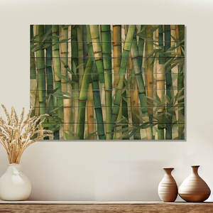 Motifs géométriques en bambou chuchotant I Art mural en bois de bambou sur des panneaux muraux en bois de pin naturel - Product Image 1