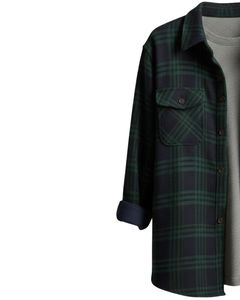 Chemise-veste en flanelle à carreaux vert foncé et noir personnalisée pour homme, manches longues, boutonnée, chaude, avec deux poches poitrine - Product Image 3