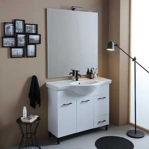 Ravenna Lamp <b>Mirror</b> Set with 105cm Bathroom Cabinet White <b>Doors</b> and Drawer - Product Image 1