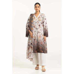 Traje de Verano de 3 Piezas para Mujer, Color Gris Ceniza, Estampado Jacquard - Product Image 2