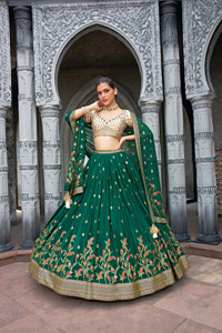 Maruti Mode Readymade Indien Ethnique Porter Lourd Jacquard Soie Mariée Lehenga Choli Broderie Paillettes Travail Net Dupatta pour - Product Image 6