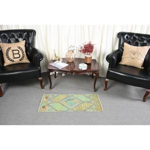 Kilim amarillo azul 1,3X3,1 pies de lana alfombra de tejido plano diseño de retazos turcos para decoraciones de sala de estar con respaldo de látex - Product Image 3