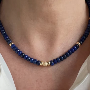 Blue Lapis Lazuli & Gold Filled Modern Beaded Gemstone Choker Necklace - Product Image 1