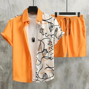 Ropa de vacaciones de verano para hombre, camisa de playa de gran tamaño con botones de manga corta, pantalones cortos, traje de chándal estampado - Product Image 2