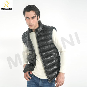 Gilet matelassé pour homme en cuir d'agneau véritable, veste sans manches matelassée en duvet - Gilets pour homme sans manches pour l'extérieur - Product Image 6