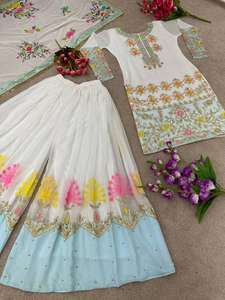 Presentando el nuevo diseñador Party Wear Look Top Palazzo y Dupatta con una secuencia de bordado pesado Trabajo Palazzo étnico tradicional - Product Image 4