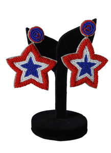 Pendientes Patrióticos Hechos a Mano con Cuentas, Colección Temática del Día del Juego de Estados Unidos, Pendientes de Cuentas con Estrella Roja, Blanca y Azul - Product Image 4