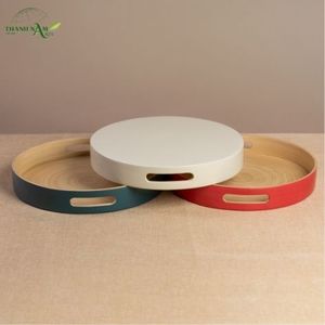 Plateau rond en bambou - Écologique, durable, imperméable, léger, design personnalisable, finition laquée pour la maison et les restaurants - Product Image 5