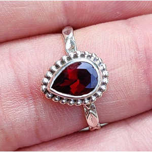 Handmade Sterling <b>Silver</b> <b>Ring</b> Cut <b>Garnet</b> Gemstone Cute Dainty Boho Style for Birthday Anniversary Christmas Valentine's Day Gift - Product Image 2