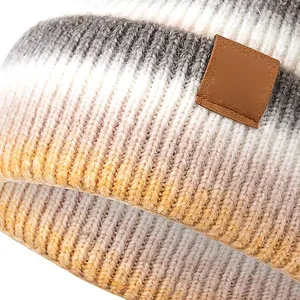 Gorro de Punto a Rayas Unisex, Gorro de Invierno de 56-58 cm, Diseño Casual para Adultos, Acrílico, con Puño, Patrón Tejido a Mano - Product Image 6