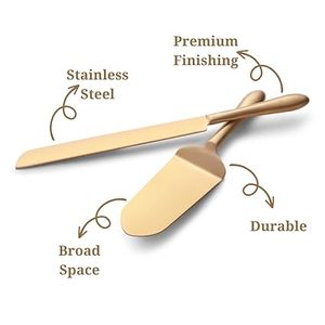 Wholesale Sleek Elegant Stainless Steel <b>Cake</b> Serving Set Gold <b>Cake</b> Knives Cutter <b>Cake</b> Knife and Server Set for Wedding - Product Image 6