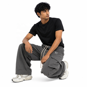 Wholesale Breathable <b>Elastic</b> <b>Waist</b> Cargo <b>Trousers</b> Wide Leg Multi Pocket Relaxed Fit Streetwear Custom Woven men's pants USA - Product Image 5